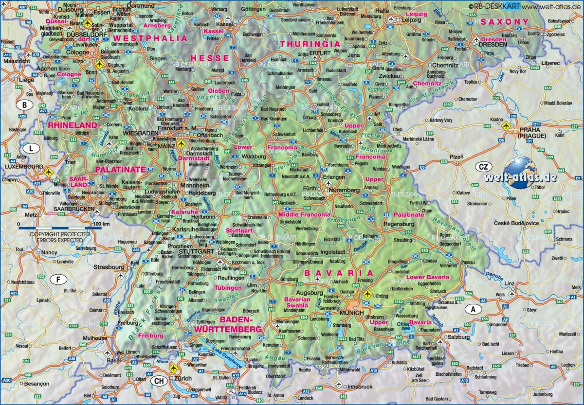 karta njemačke bayern Južna Njemačka   karta Južna Njemačka (Zapadna Europa   Europa) karta njemačke bayern
