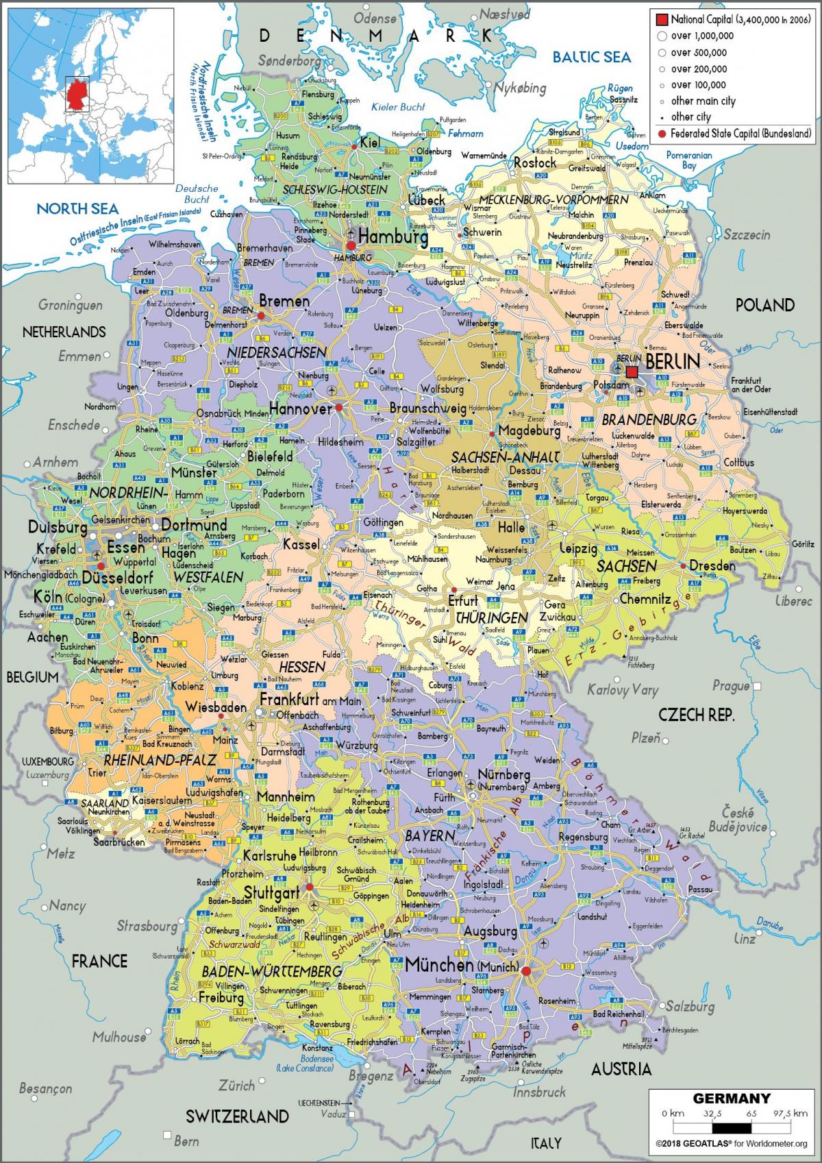 politička karta njemačke Njemačka politička karta   karte o Njemačkoj politički (Zapadna  politička karta njemačke