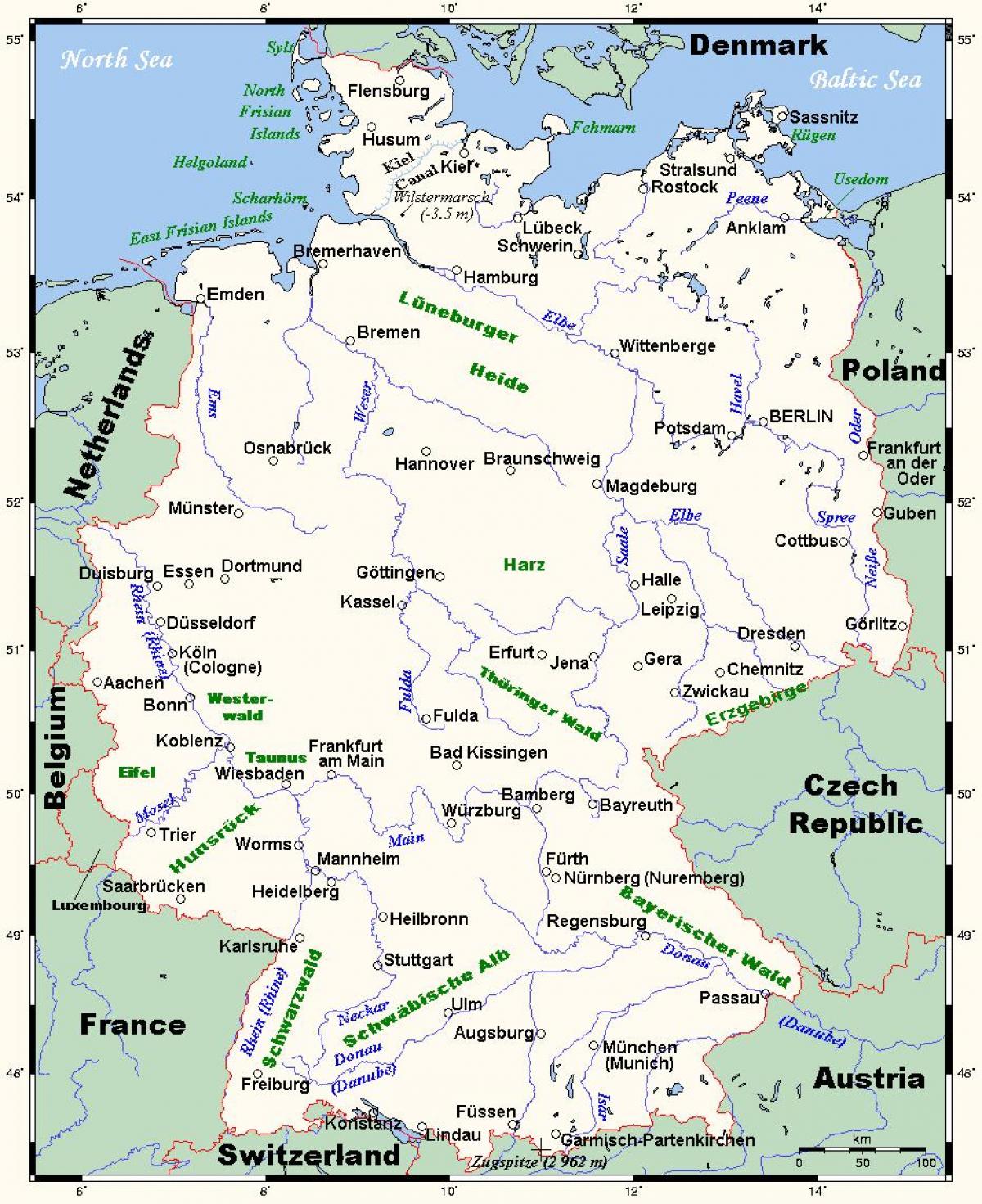 karta njemacke Rijeke u Njemačkoj   karta Njemačke rijeke (Zapadna Europa   Europa) karta njemacke